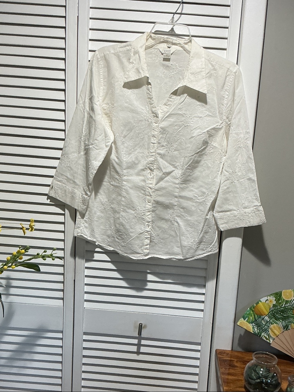 Women's White Embroidered Button-Up Shirt